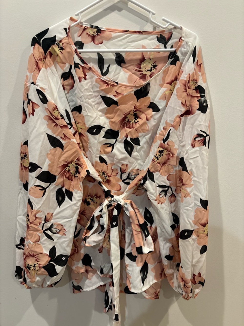4XL SHEIN Curve White Blouse with Peach Floral Print